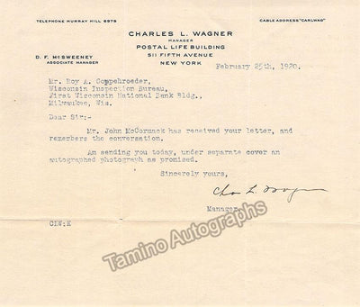 Wagner, Charles L. - Typed Letter Signed 1920