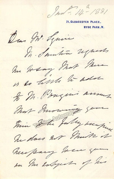 Sainton-Dolby, Charlotte Helen - Autograph Letter Signed 1881