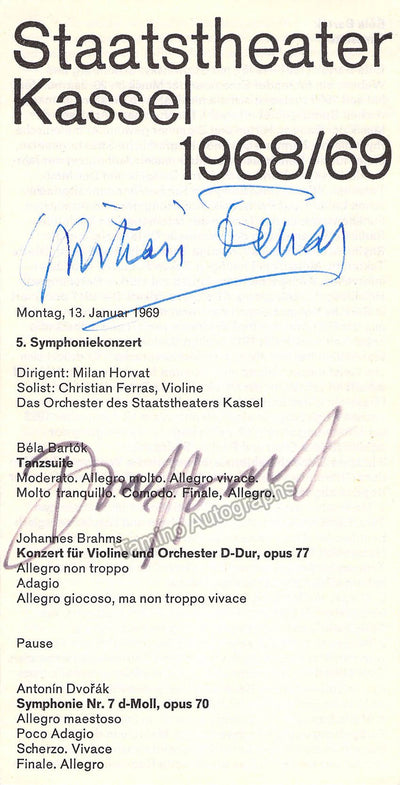 Ferras, Christian - Horvat, Milan - Signed Program Kassel, Germany 1969