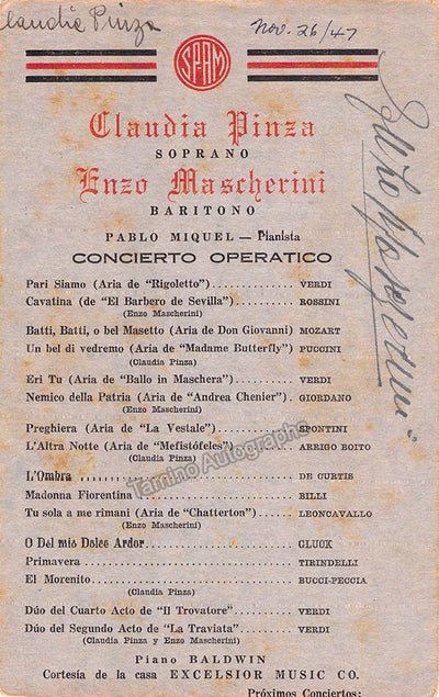 Pinza, Claudia - Mascherini, Enzo - Double Signed Program Havana 1947