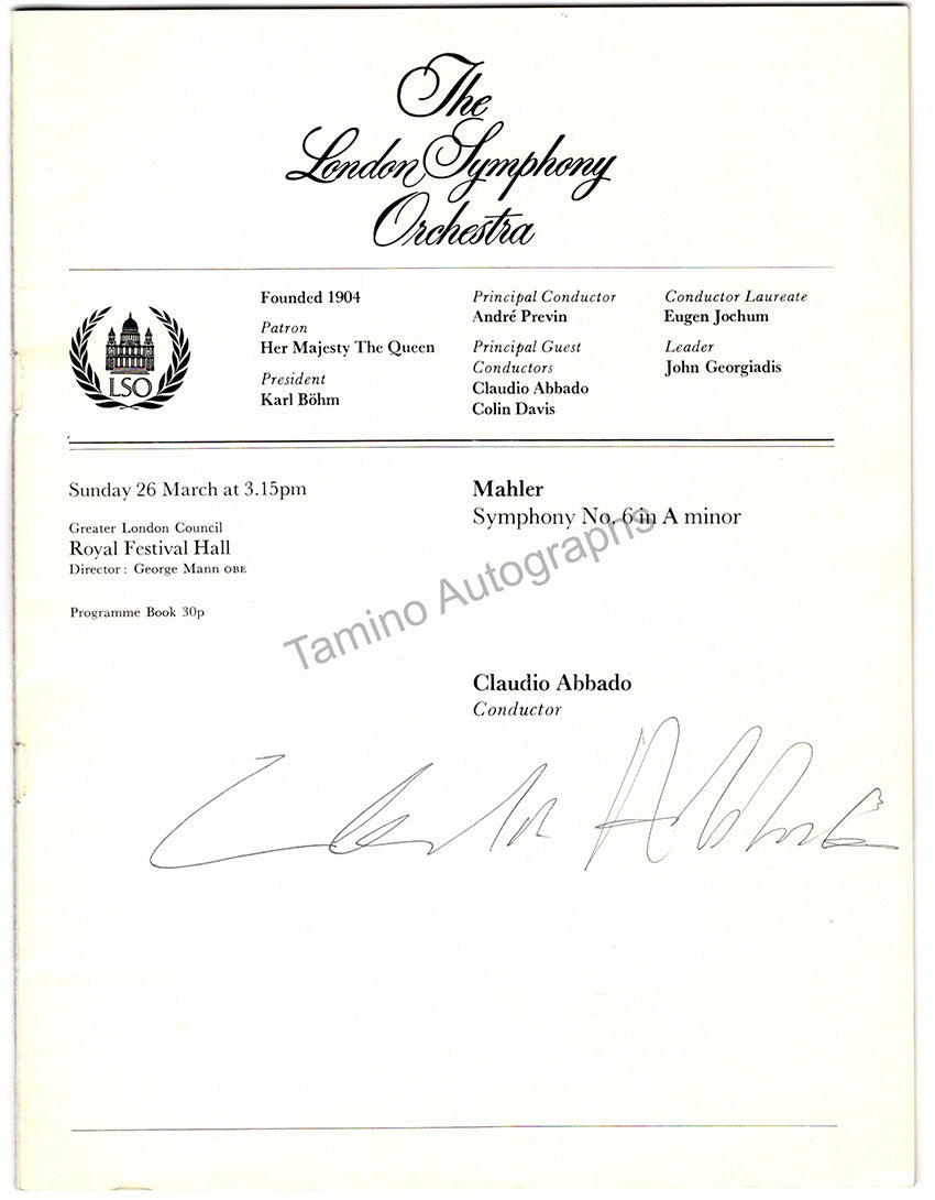 Abbado, Claudio - Signed Program London 1978