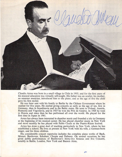 Arrau, Claudio - Signed Program London 1966