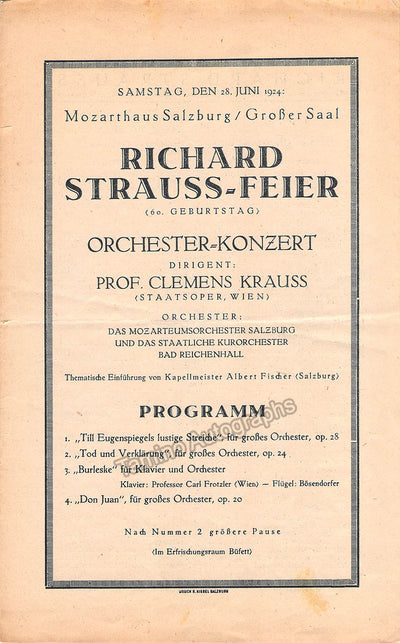 Krauss, Clemens - Concert Program Richard Strauss Festival 1924