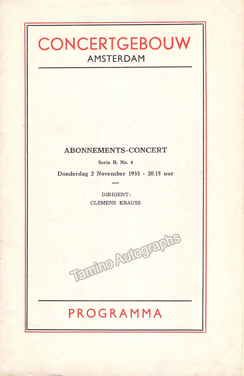Hofmann, Joseph - Concert Program Amsterdam 1933 - Clemens Krauss