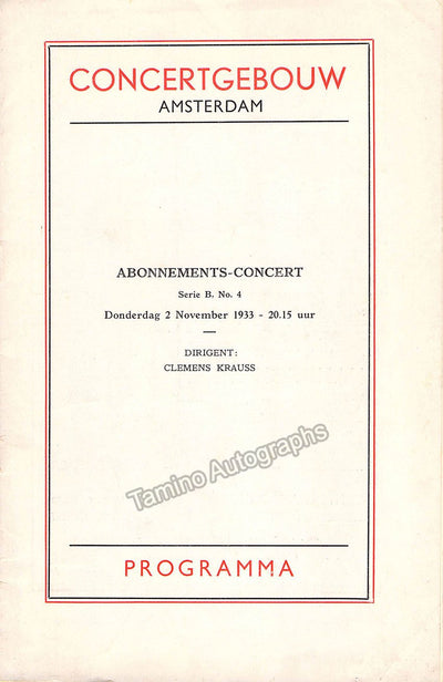 Hofmann, Joseph - Concert Program Amsterdam 1933 - Clemens Krauss