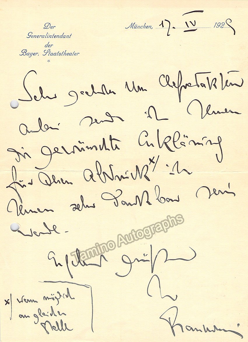 Franckestein, Clemens von - Autograph Note Signed 1929