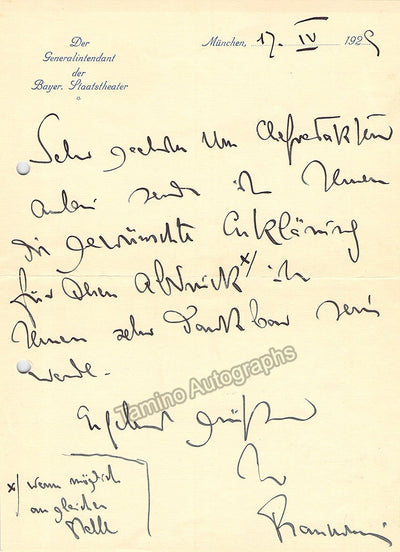 Franckestein, Clemens von - Autograph Note Signed 1929