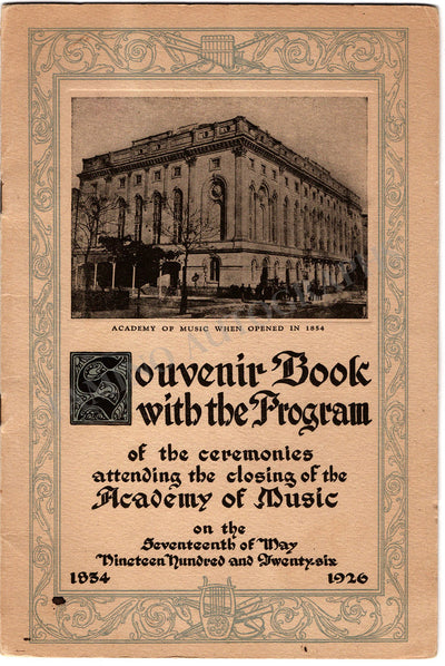 Academy of Music of New York - Closing Gala Performance Program 1926