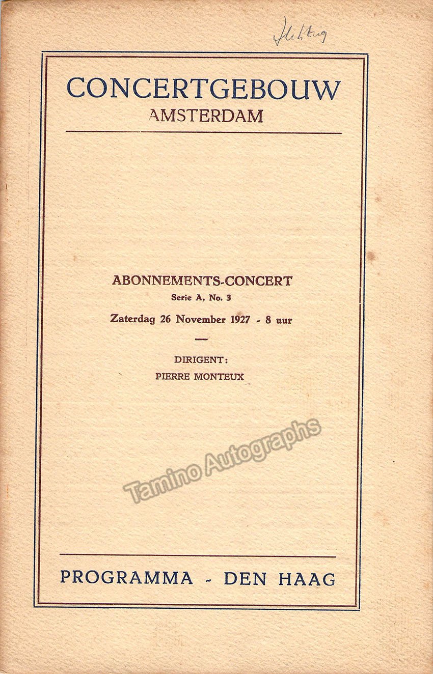 Hekking, Gerard - Concert Program The Hague 1927 - Pierre Monteux - Tamino