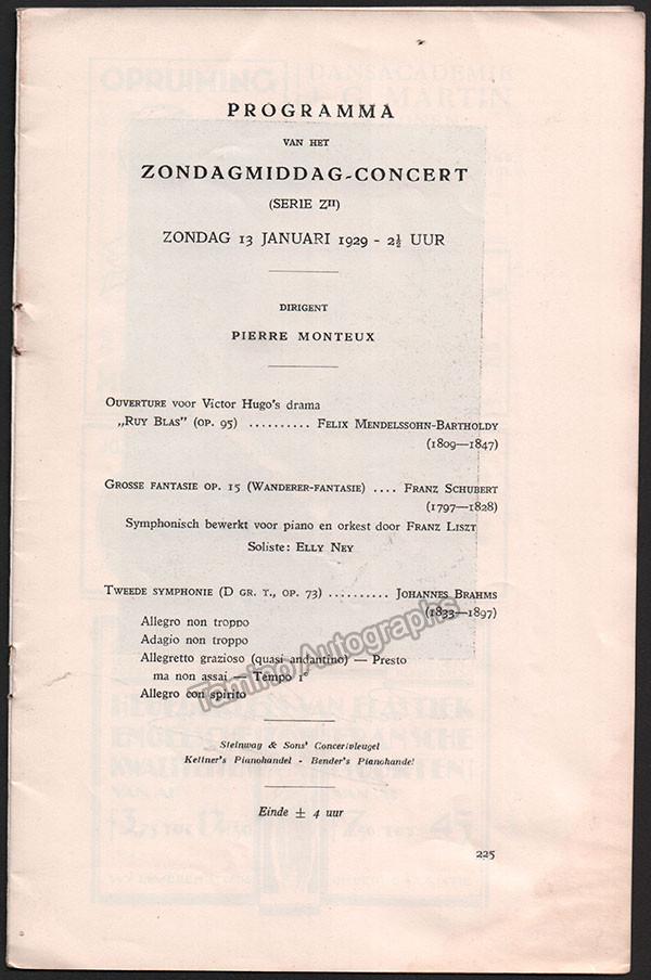 Ney, Elly - Concert Program Amsterdam 1929 - Pierre Monteux
