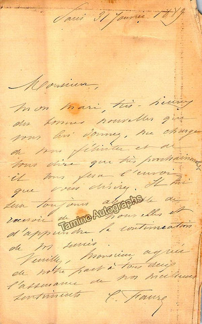 Lefebvre Faure, Constance-Caroline - Autograph Letter Signed 1889