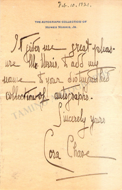 Chase, Cora - Autograph Note Signed