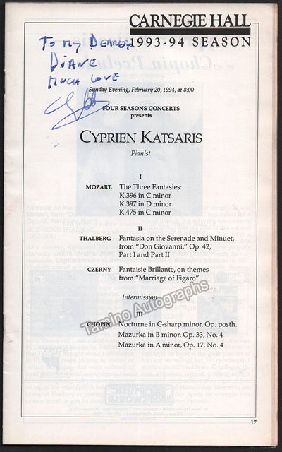Katsaris, Cyprien - Signed Page Program Carnegie Hall 1994
