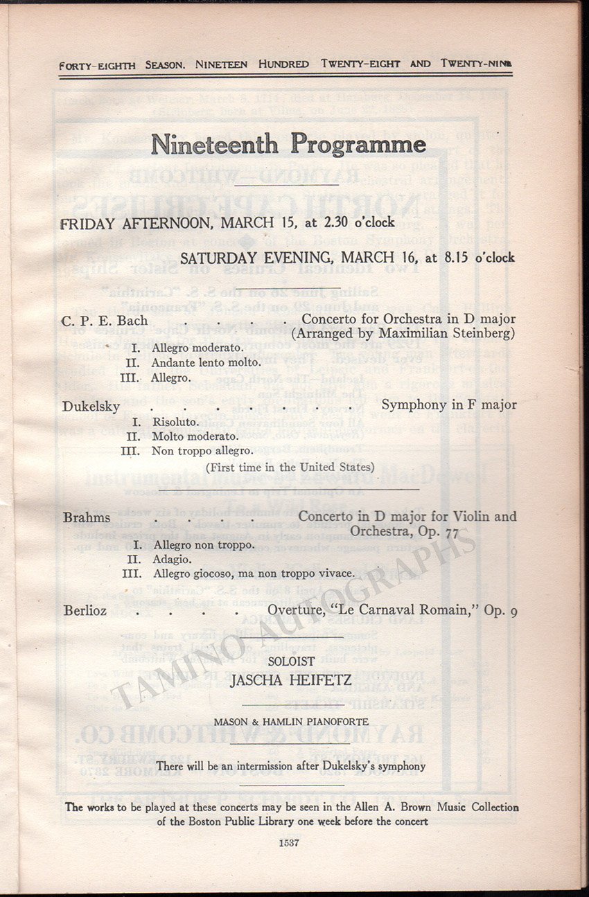 Violinists - Boston Symphony Program Lot 1924-31 - Tamino