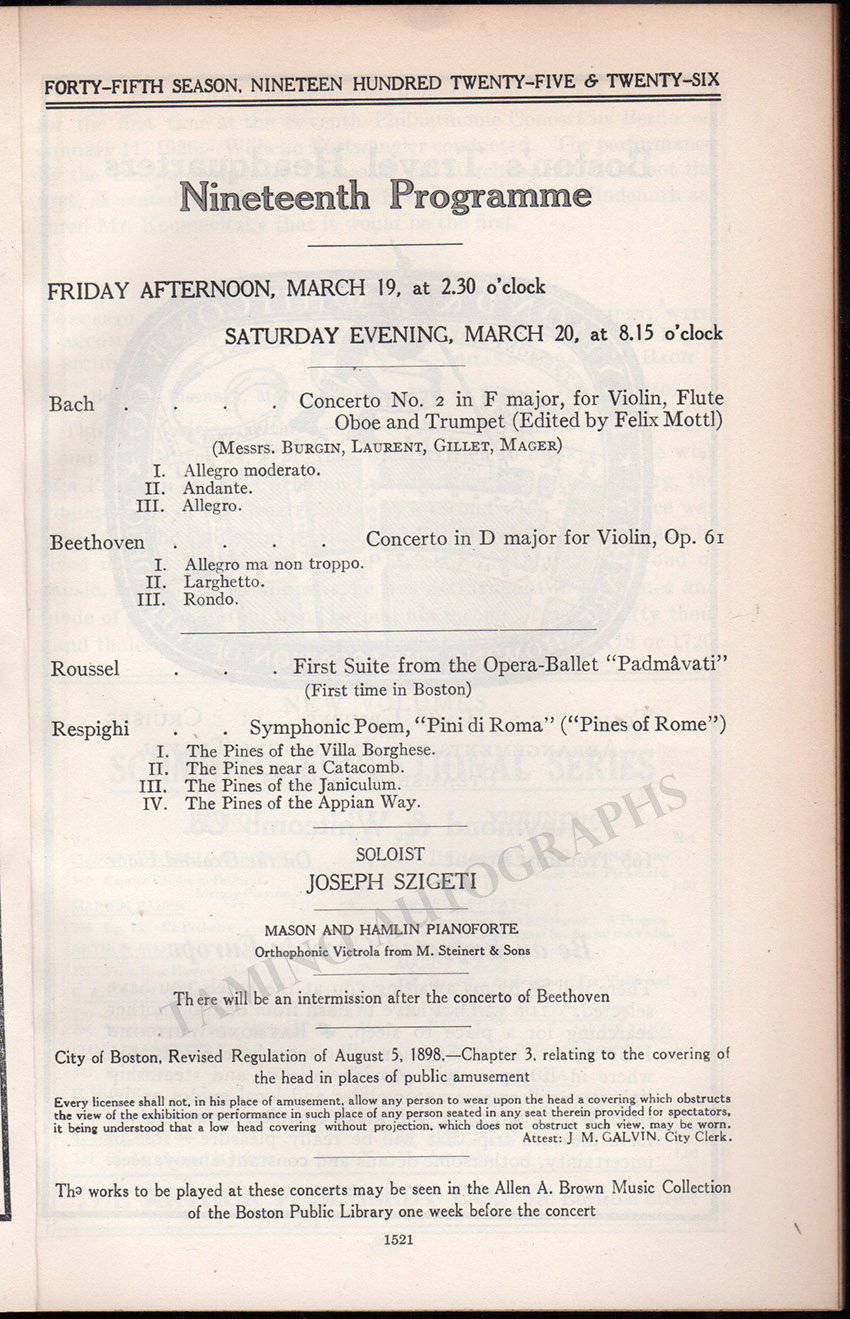 Violinists - Boston Symphony Program Lot 1924-31 - Tamino