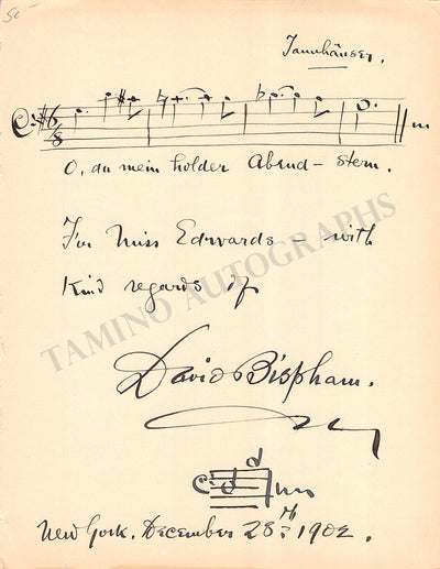 Bispham, David - Autograph Musical Quote Signed 1902