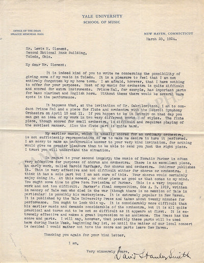 Smith, David Stanley - Typed Letter Signed 1924