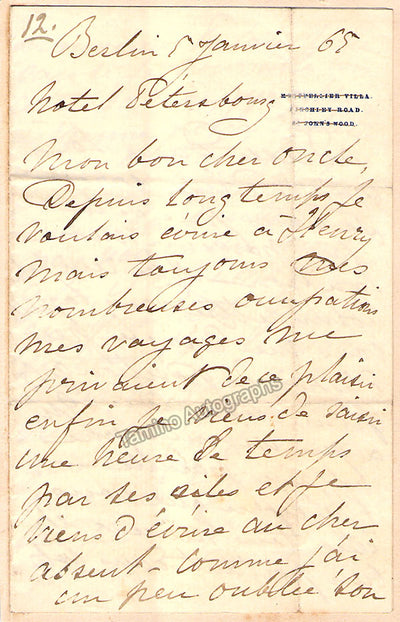 Artot, Desiree - Autograph Letter Signed 1865