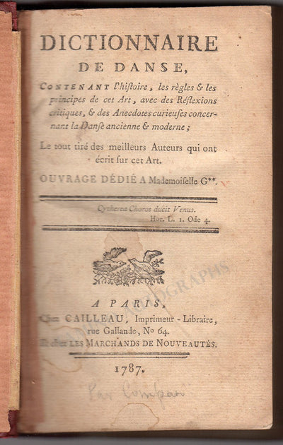 Compan, Charles - Dictionnaire de la Danse 1787
