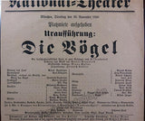 Die Vögel - World Premiere Playbill with Bruno Walter 1920