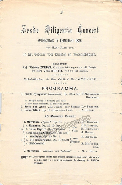 Hubay, Jeno - Concert Program 1886