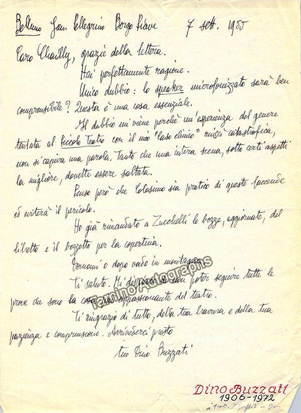 Buzzati, Dino - Autograph Letter Signed 1955
