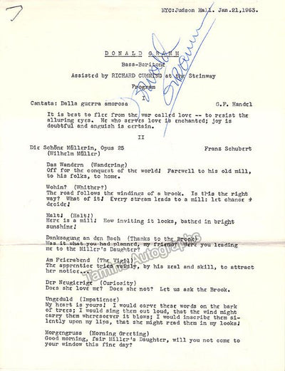 Gramm, Donald - Signed Concert Program 1963