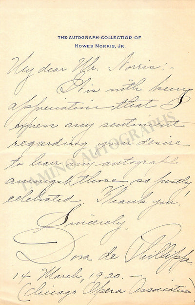 De Phillippe, Dora - Autograph Note Signed 1920