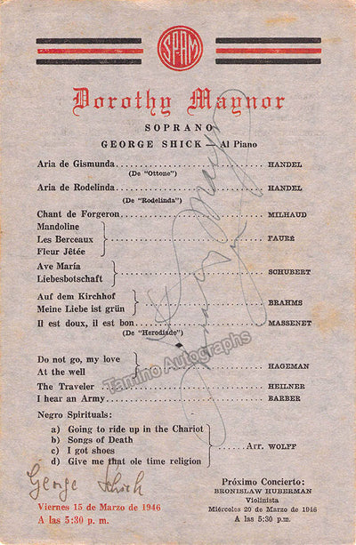 Maynor, Dorothy - Shick, George - Double Signed Program Havana 1946