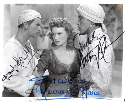 Quinn, Anthony - O'Hara, Maureen - Fairbanks Jr., Douglas - Signed Photograph in "Sinbad The Sailor"