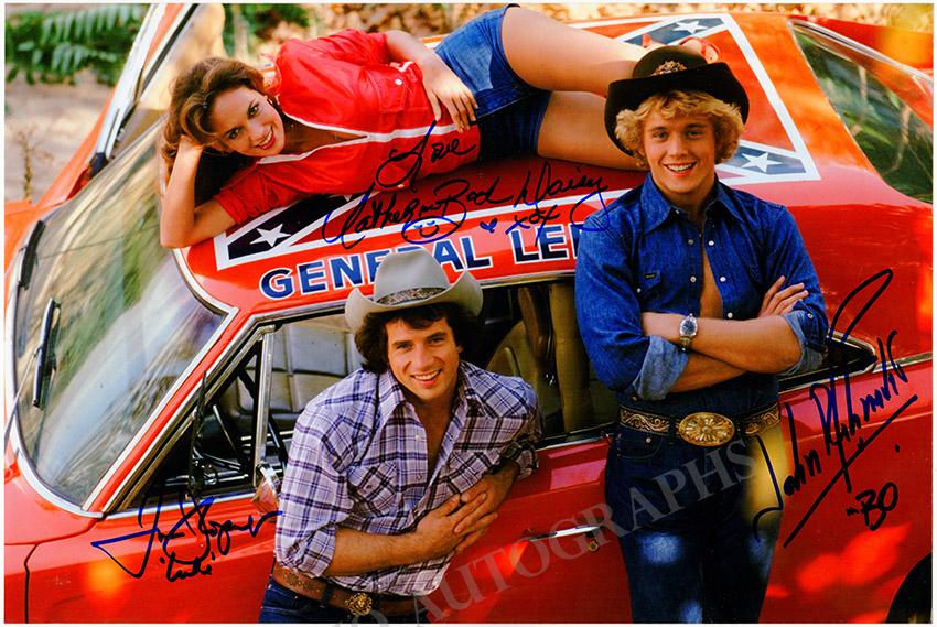Schneider, John - Wopat, Tom - Bach, Catherine - Large Photo Signed in Dukes of Hazzard