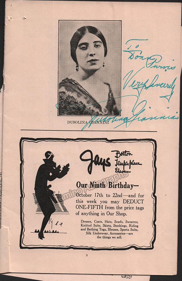 Giannini, Dusolina - Signed Program Boston 1927