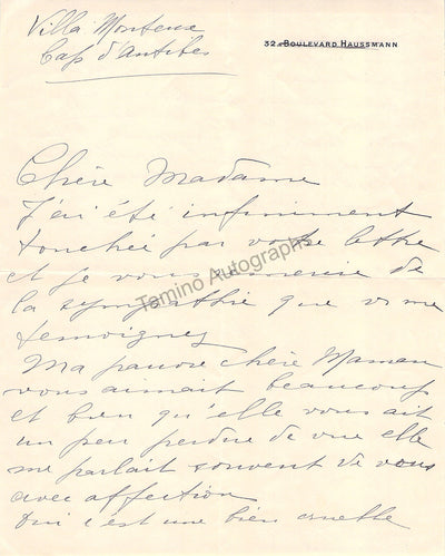 Favart, Edmee - Autograph Letter Signed + Print