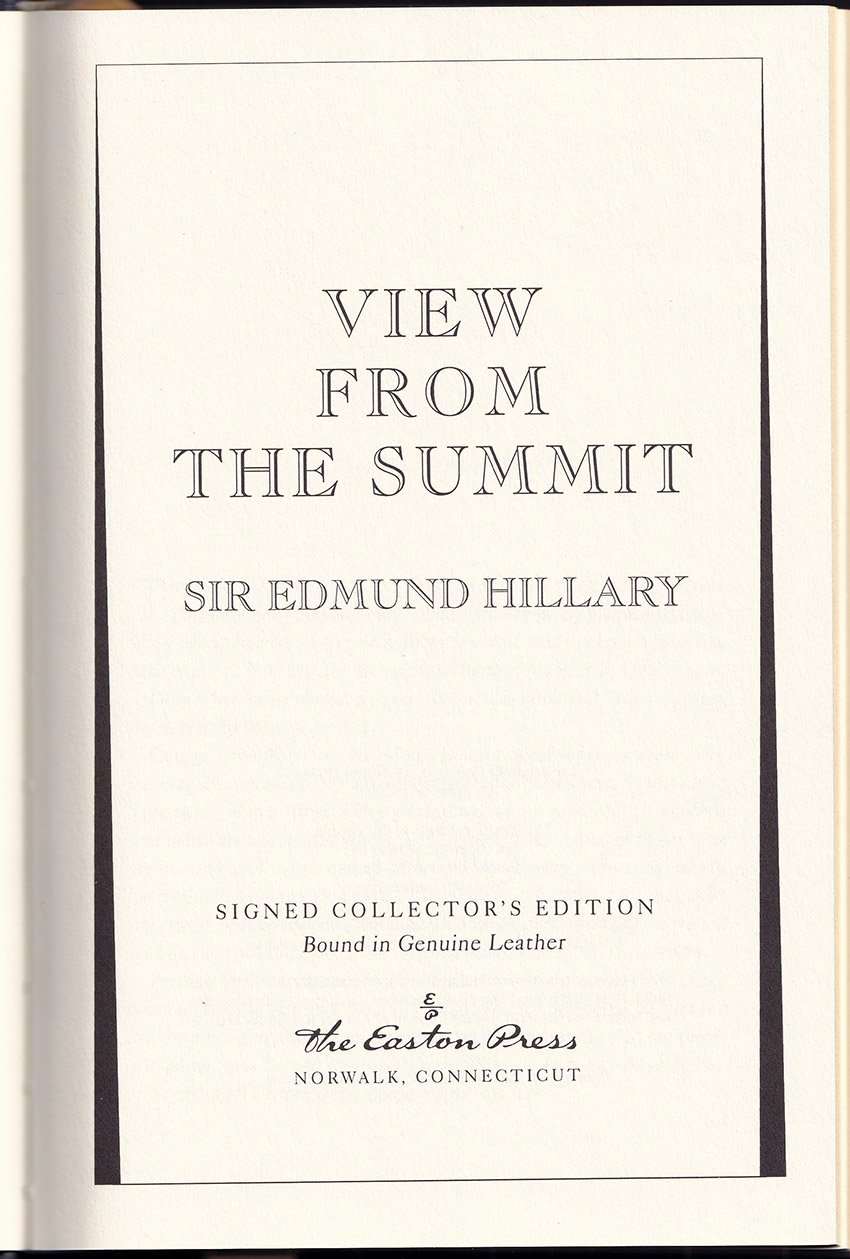 Hillary, Edmund - Signed Book "View from the Summit" - Tamino