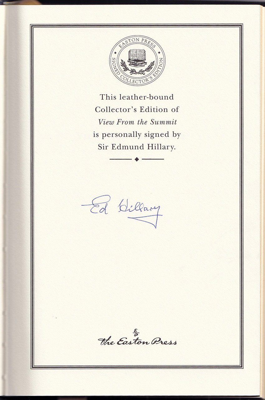 Hillary, Edmund - Signed Book "View from the Summit" - Tamino