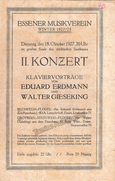 Erdmann, Eduard - Gieseking, Walter - Program Concert Essen 1927