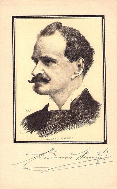 Strauss, Eduard - Signed Card with a Drawing of Him