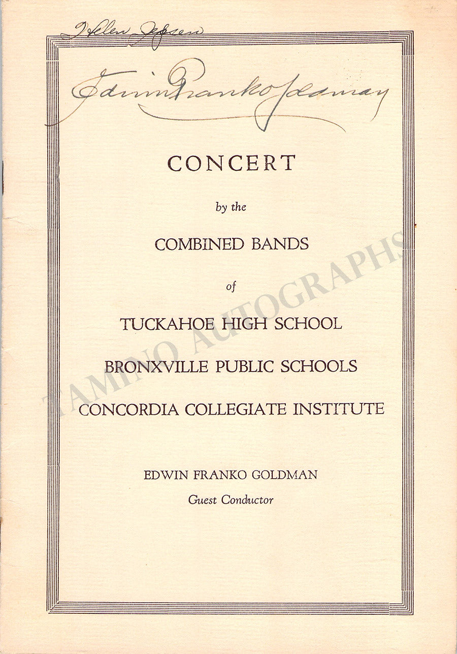 Edwin Goldman Edwin franko Goldman Autograph Signed Program New York 1933 – Tamino