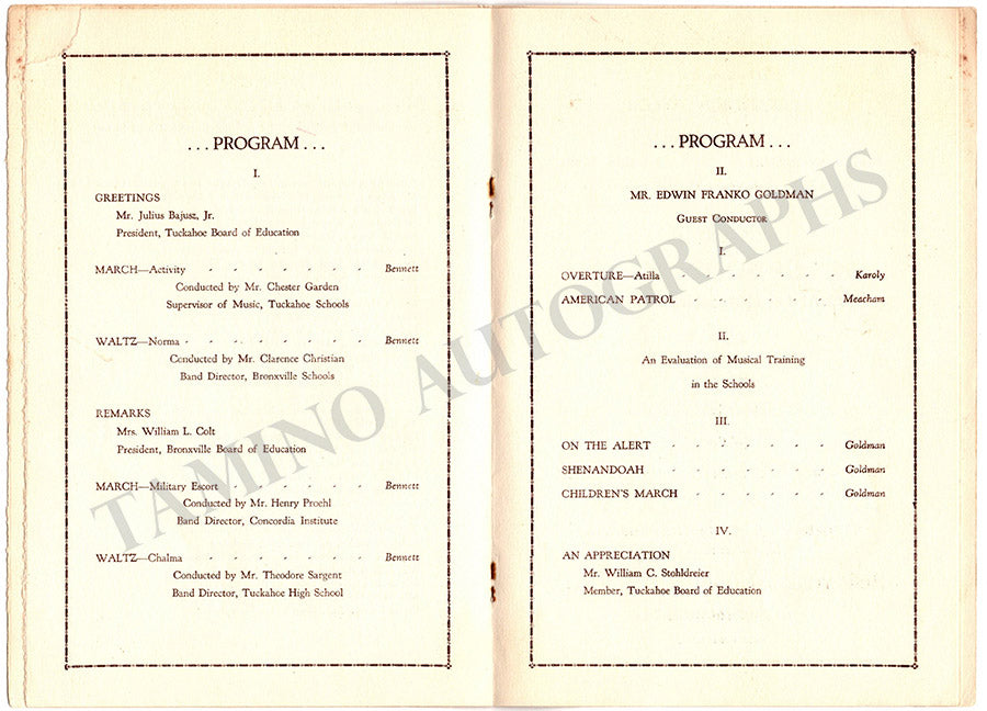 Goldman, Edwin Franko - Signed Program New York 1933