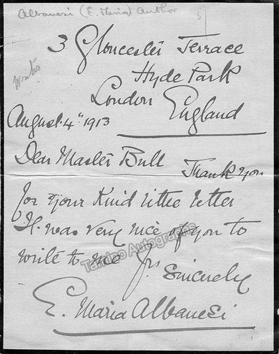 Rowlands, Elfie Adelaide - Autograph Note Signed 1913