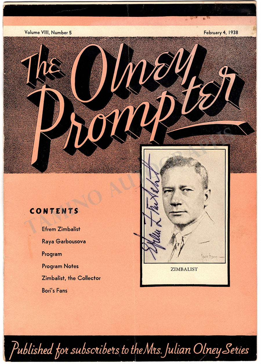 Zimbalist, Efrem - Garbousova, Raya - Signed Program New York 1938