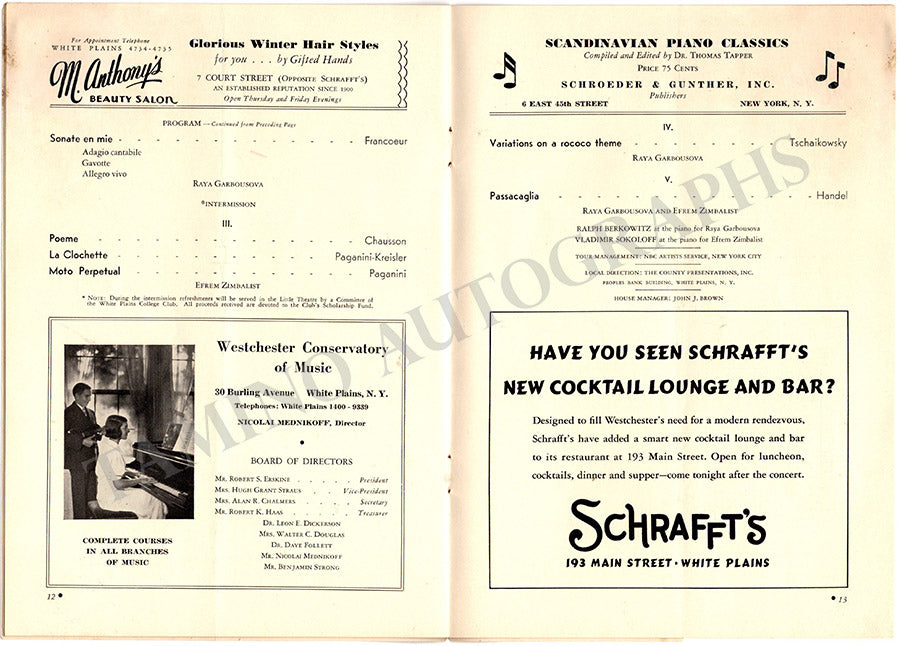 Zimbalist, Efrem - Garbousova, Raya - Signed Program New York 1938