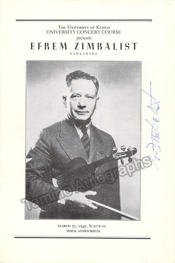 Zimbalist, Efrem - Signed Program Kansas 1941 - Tamino