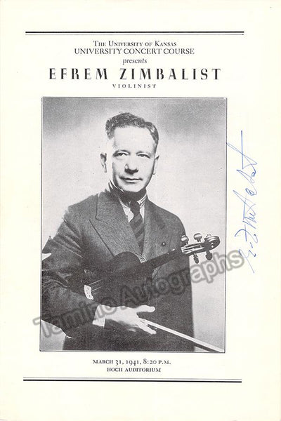 Zimbalist, Efrem - Signed Program Kansas 1941