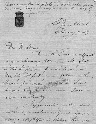 Cisneros, Eleonora de - Autograph Letter Signed 1929