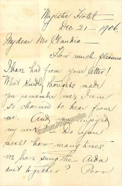 De Cisneros, Eleonora - Autograph Letter Signed 1906