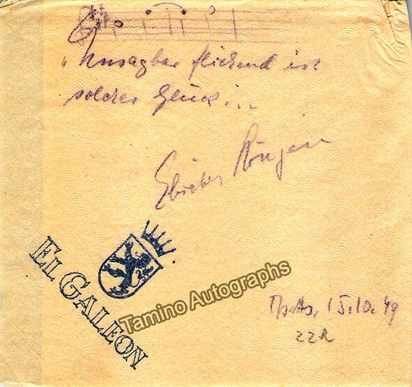 Hongen, Elisabeth - Autograph Music Quote Signed 1949