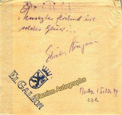 Hongen, Elisabeth - Autograph Music Quote Signed 1949