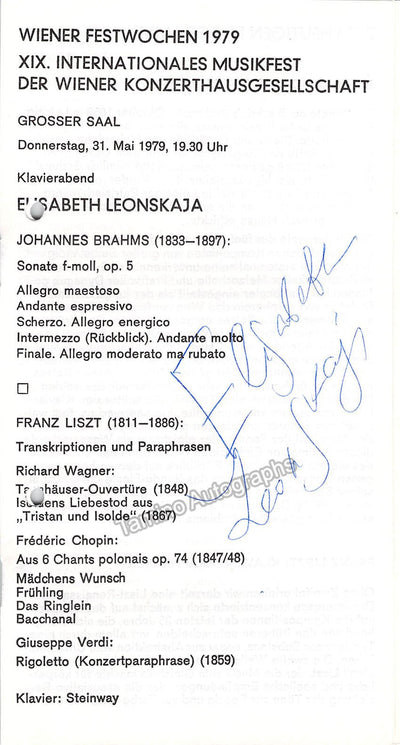 Leonskaja, Elisabeth - Signed Program Vienna 1979