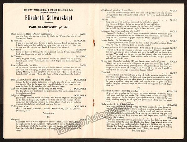 Schwarzkopf, Elisabeth - Signed Program San Francisco 1955 - Tamino